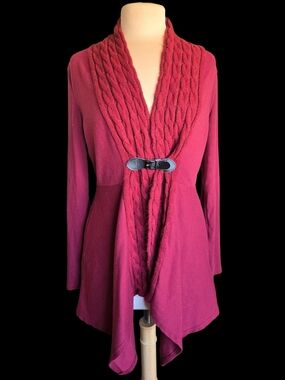 Women's Cable-Trim Open Front Cardigan Sweater - Berry